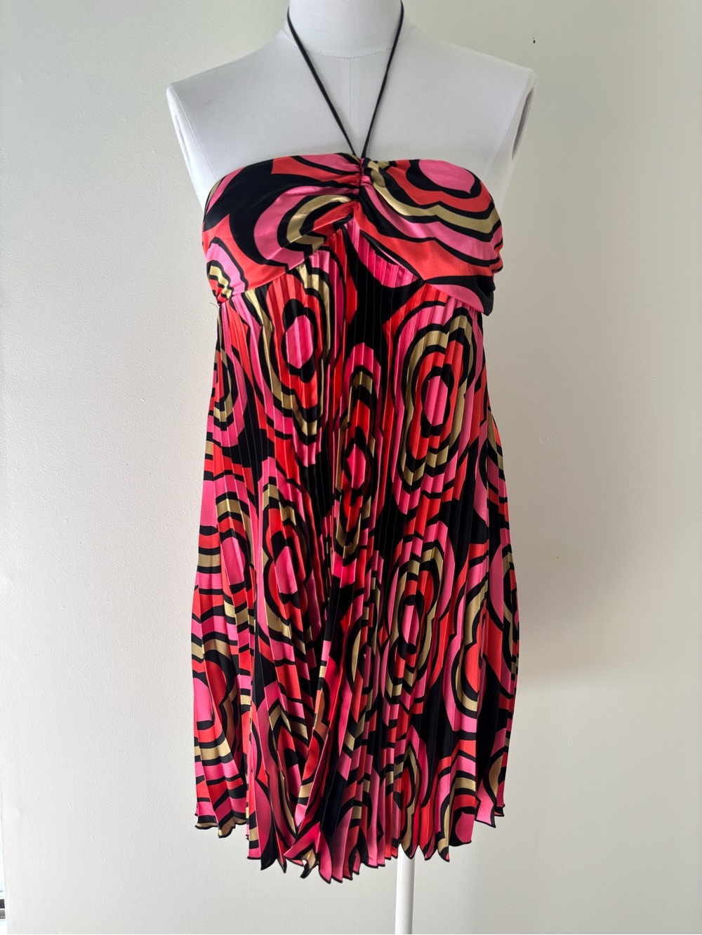 Pleated Floral Print Y2K Halter Dress